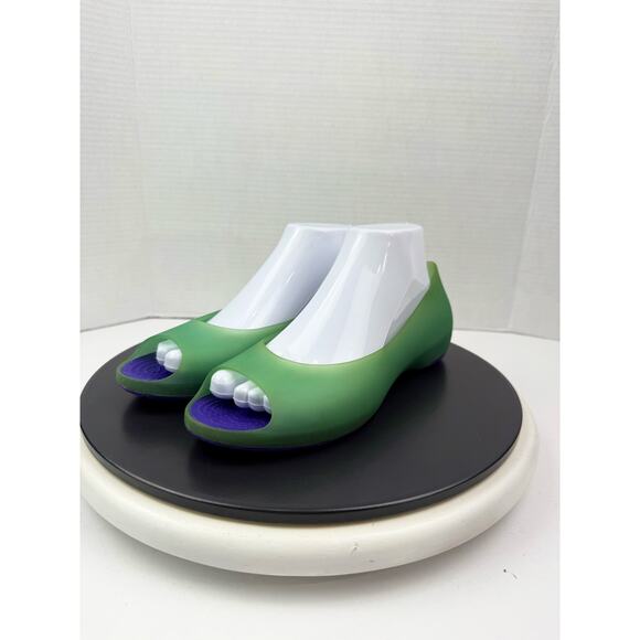 CROCS Carlie Women’s Ballet Slip On Shoes Green Purple Peep Toe Comfort Sz 9 - Picture 1 of 13